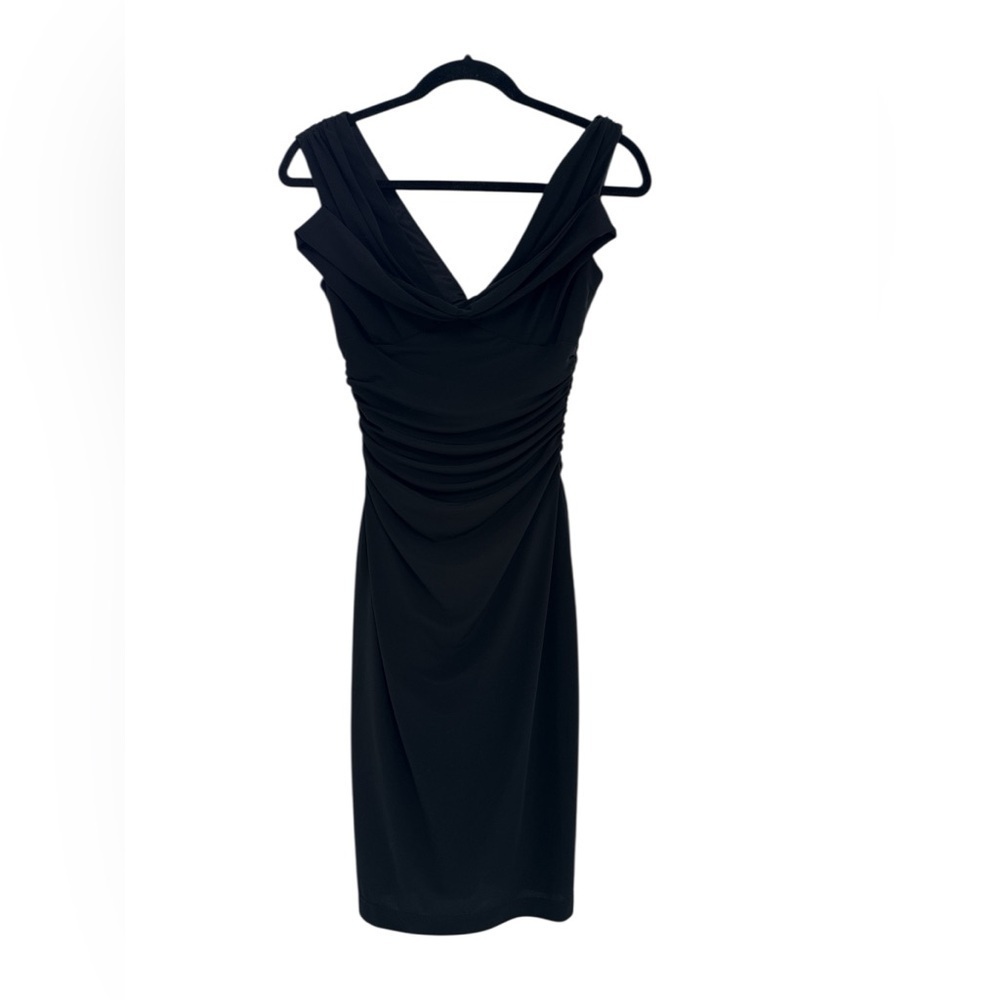 David Meister Draped Neck Black Dress